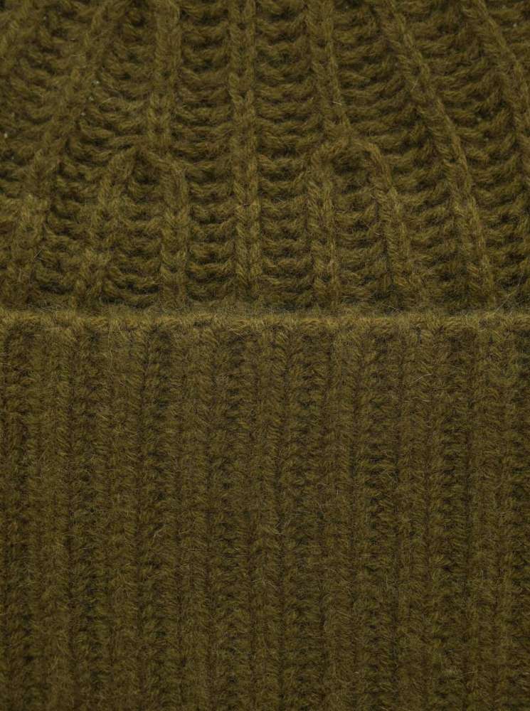 💕 Zwillingsherz Mütze Ribbon Beanie Herren "Luxus" 100 % Kaschmir Gerippt Khaki