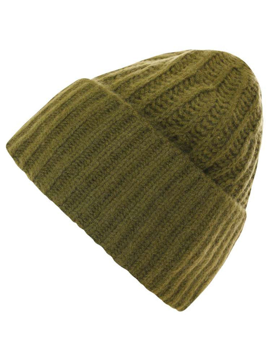 💕 Zwillingsherz Mütze Ribbon Beanie Herren "Luxus" 100 % Kaschmir Gerippt Khaki