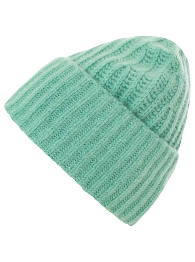 💕 Zwillingsherz Mütze Ribbon Beanie "Luxus" 100 % Kaschmir Gerippt Salbei