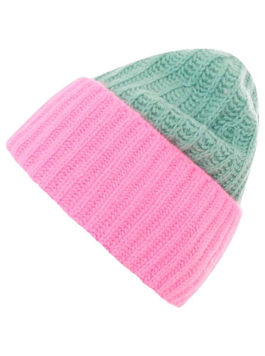 💕 Zwillingsherz Grobstrick Mütze "Zweifarbig" 100 % Kaschmir Salbei Bubblegum