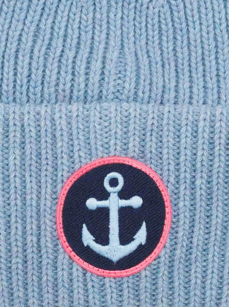 💕 Zwillingsherz Mütze "Anker Patch" Blogger Beanie Wolle Hellblau