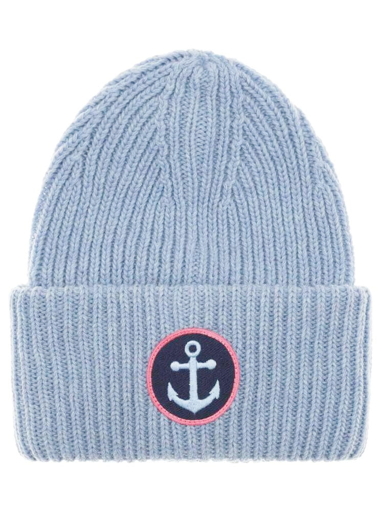 💕 Zwillingsherz Mütze "Anker Patch" Blogger Beanie Wolle Hellblau