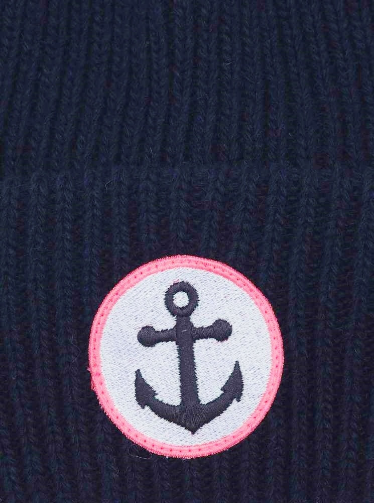 💕 Zwillingsherz Mütze "Anker Patch" Blogger Beanie Wolle Navy