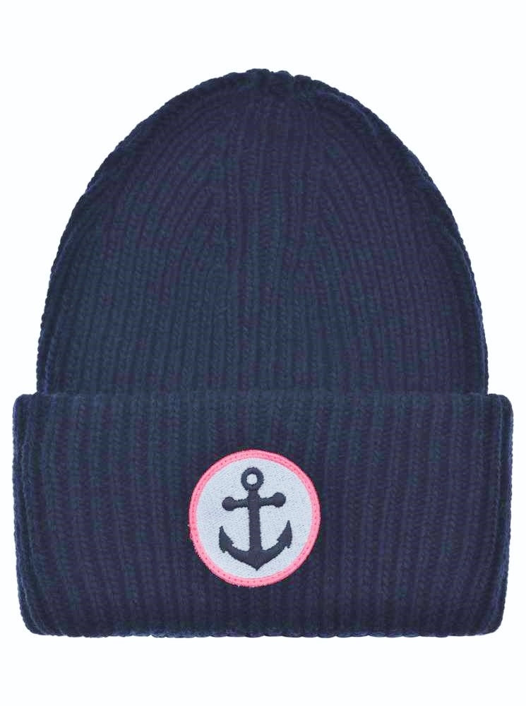 💕 Zwillingsherz Mütze "Anker Patch" Blogger Beanie Wolle Navy