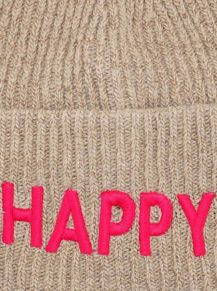 💕 Zwillingsherz Mütze "Happy" Beige Kaschmir Wolle Viskose