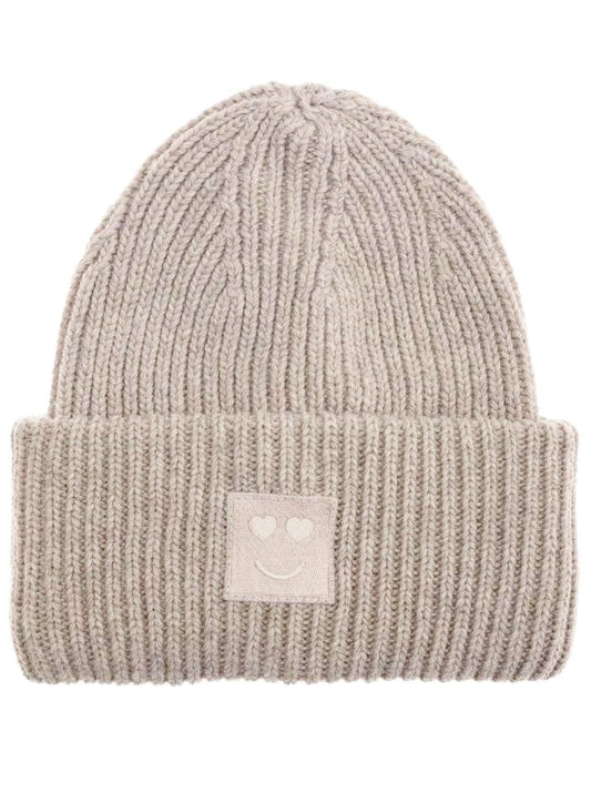 💕 Zwillingsherz Mütze "Happy Heart" Beige Wolle