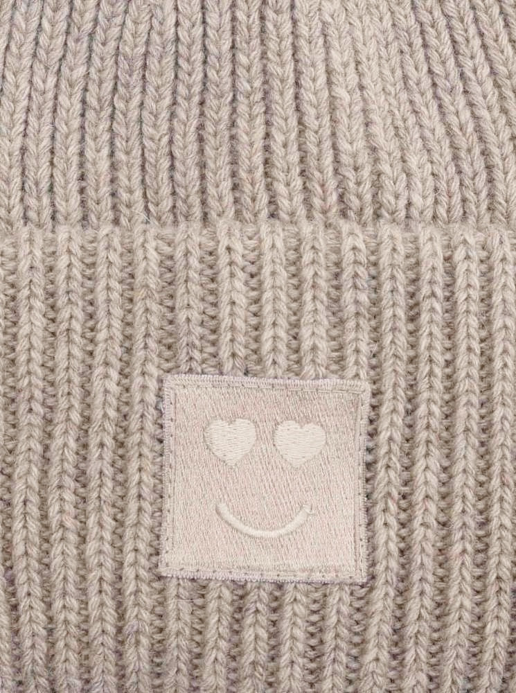💕 Zwillingsherz Mütze "Happy Heart" Beige Wolle