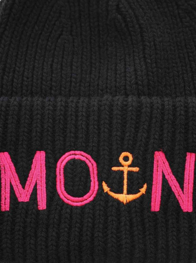 💕 Zwillingsherz Mütze "Moin" Blogger Beanie Wolle Schwarz