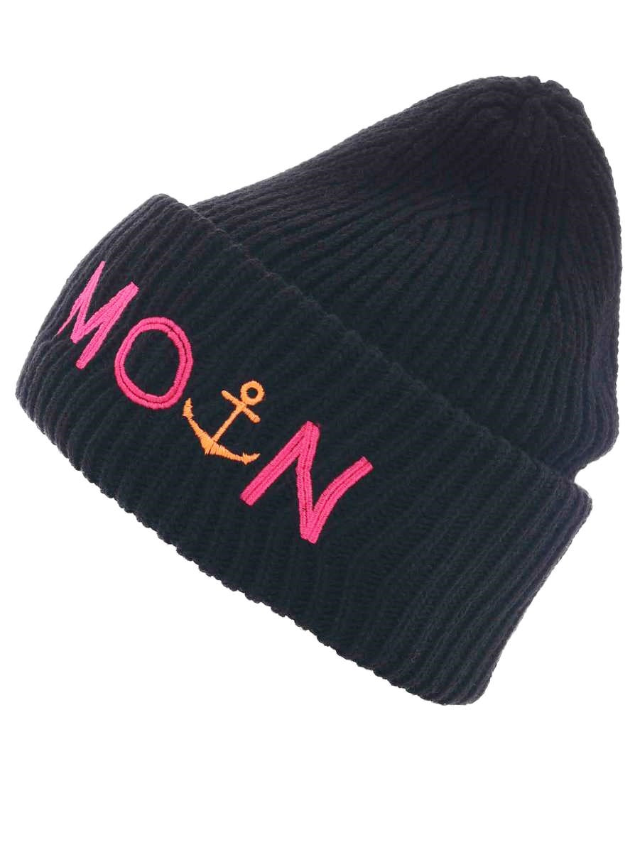 💕 Zwillingsherz Mütze "Moin" Blogger Beanie Wolle Schwarz