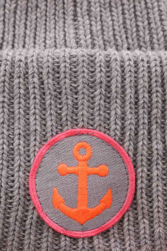 💕 Zwillingsherz Mütze "Anker Patch" Blogger Beanie Wolle nachhaltig Grau