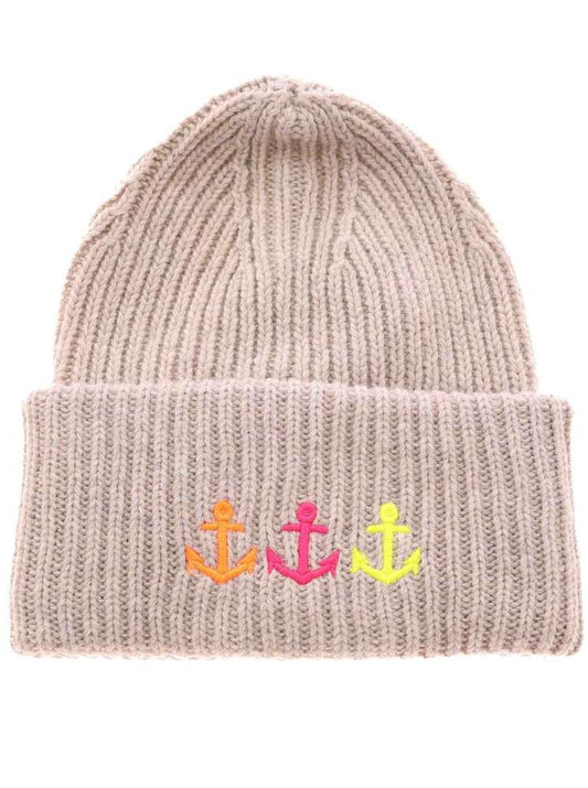 💕 Zwillingsherz Mütze "Drei Anker" Kaschmir Wolle Viskose Beige