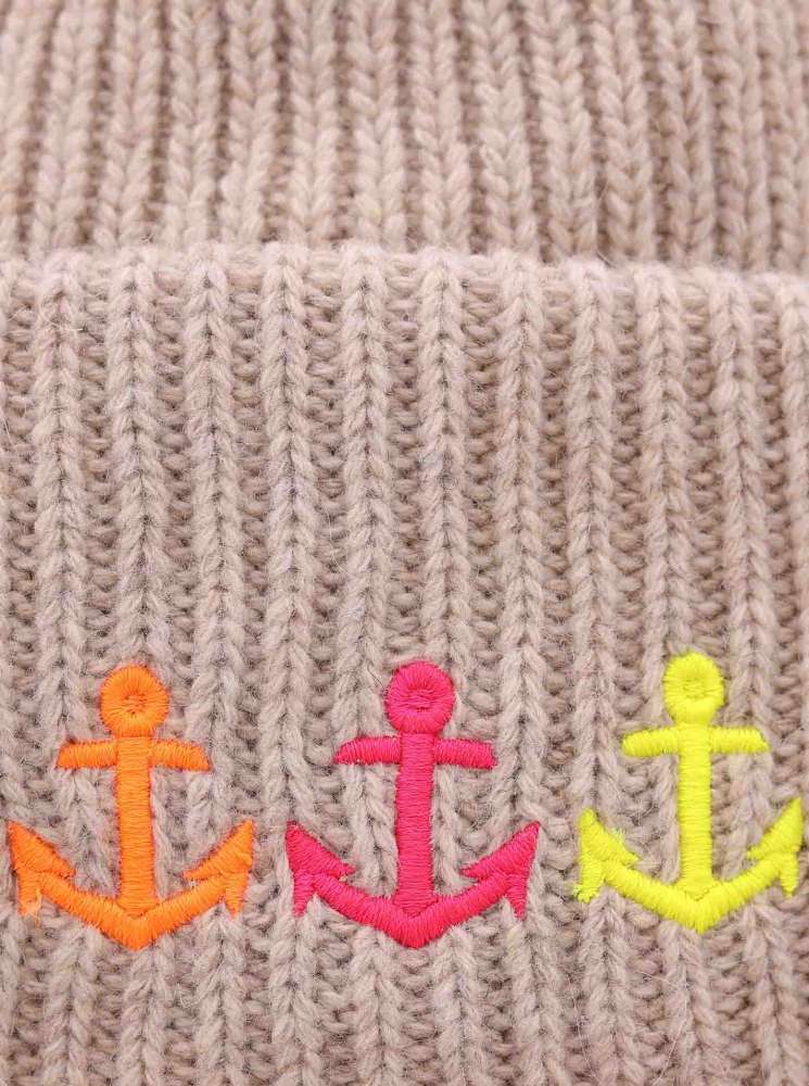 💕 Zwillingsherz Mütze "Drei Anker" Kaschmir Wolle Viskose nachhaltig Beige