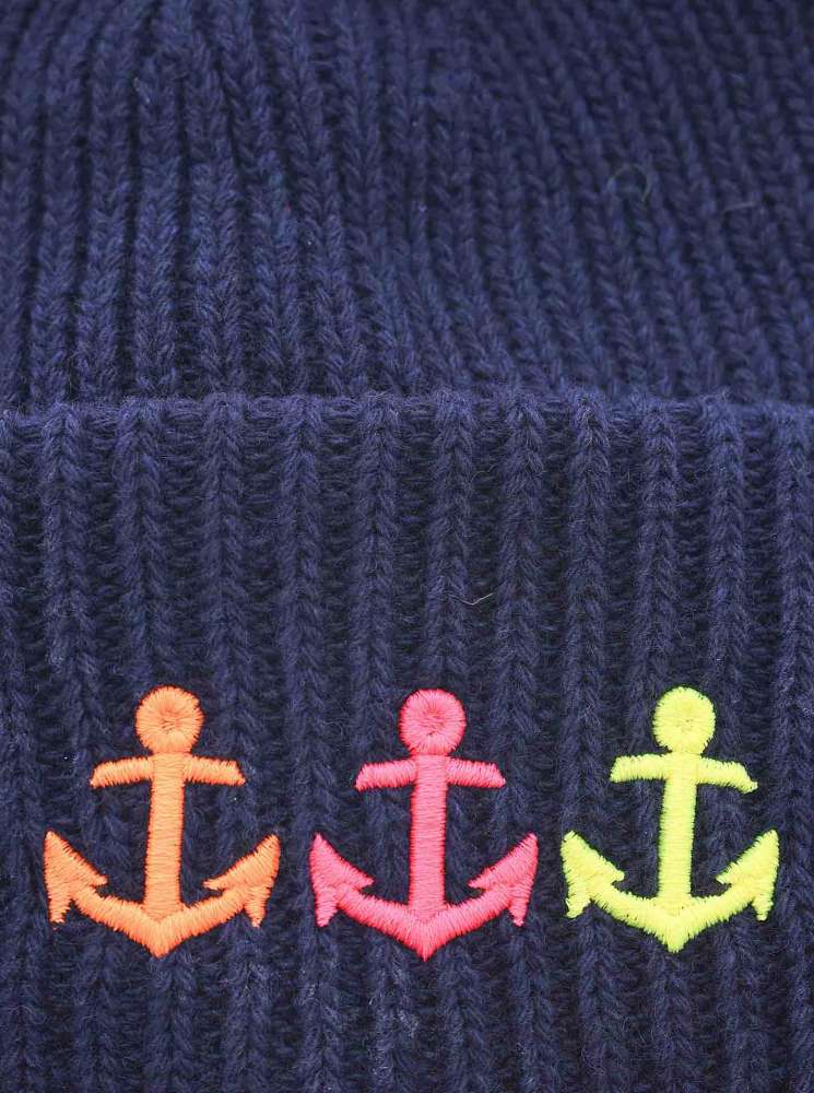 💕 Zwillingsherz Mütze "Drei Anker" Kaschmir Wolle Viskose nachhaltig Navy