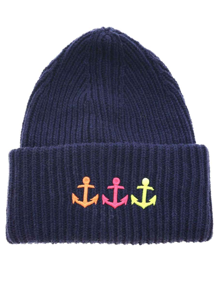 💕 Zwillingsherz Mütze "Drei Anker" Kaschmir Wolle Viskose nachhaltig Navy