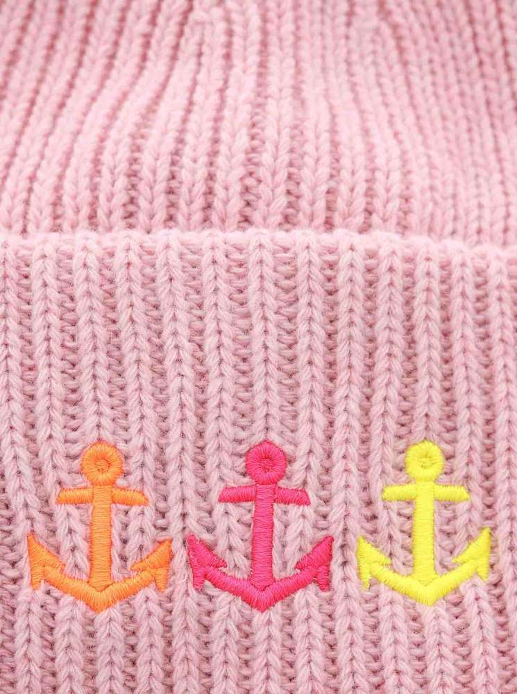 💕 Zwillingsherz Mütze "Drei Anker" Kaschmir Wolle Viskose nachhaltig Rosa