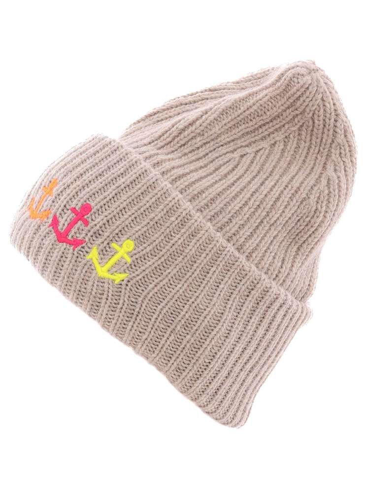 💕 Zwillingsherz Mütze "Drei Anker" Kaschmir Wolle Viskose nachhaltig Beige