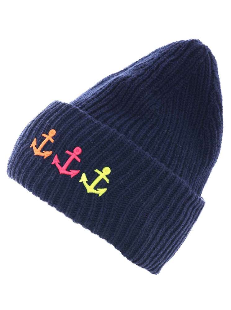 💕 Zwillingsherz Mütze "Drei Anker" Kaschmir Wolle Viskose nachhaltig Navy