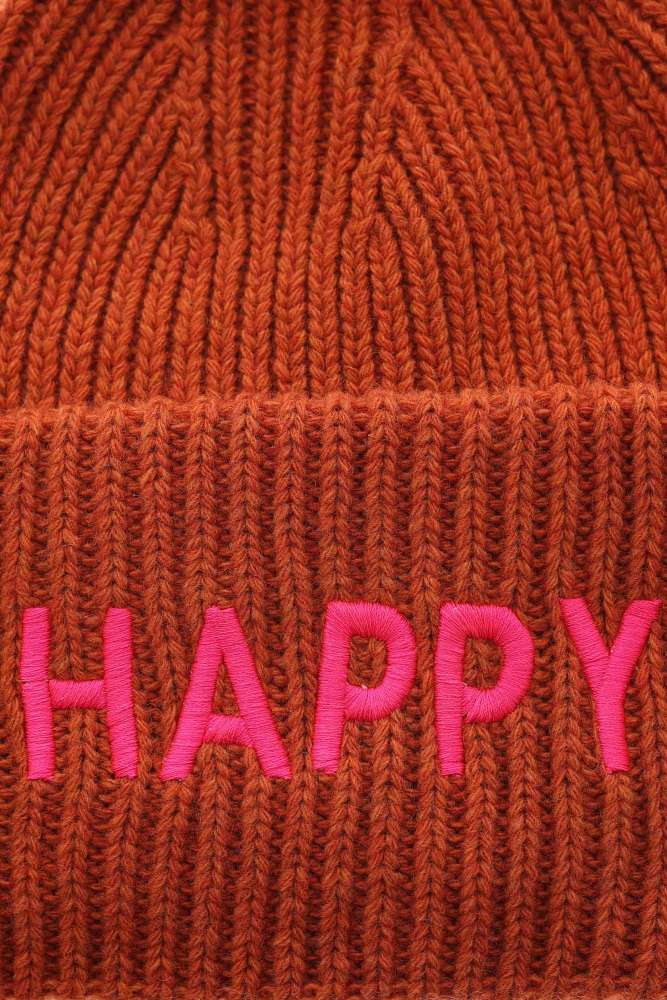 💕 Zwillingsherz Mütze "Happy" Orange Kaschmir Wolle Viskose