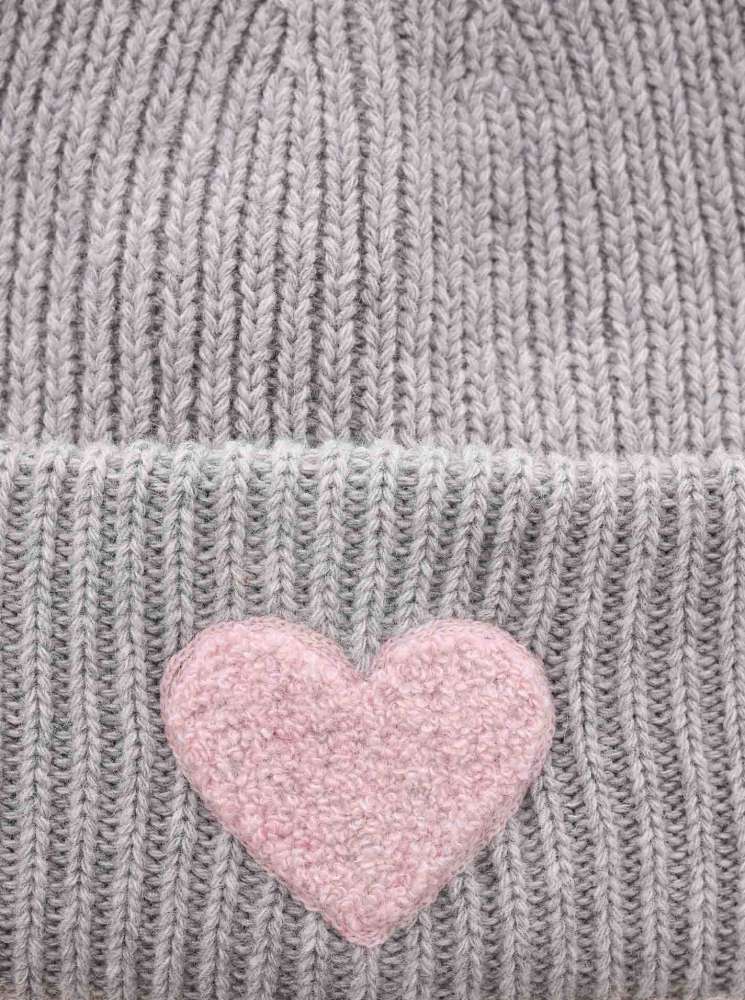💕 Zwillingsherz Mütze "Herzchen" Kaschmir Wolle Viskose nachhaltig Hellgrau-Rosa