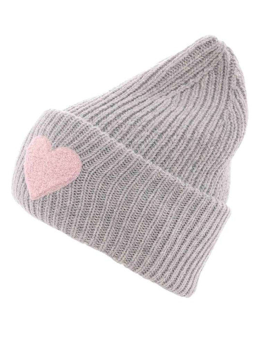 💕 Zwillingsherz Mütze "Herzchen" Kaschmir Wolle Viskose nachhaltig Hellgrau-Rosa