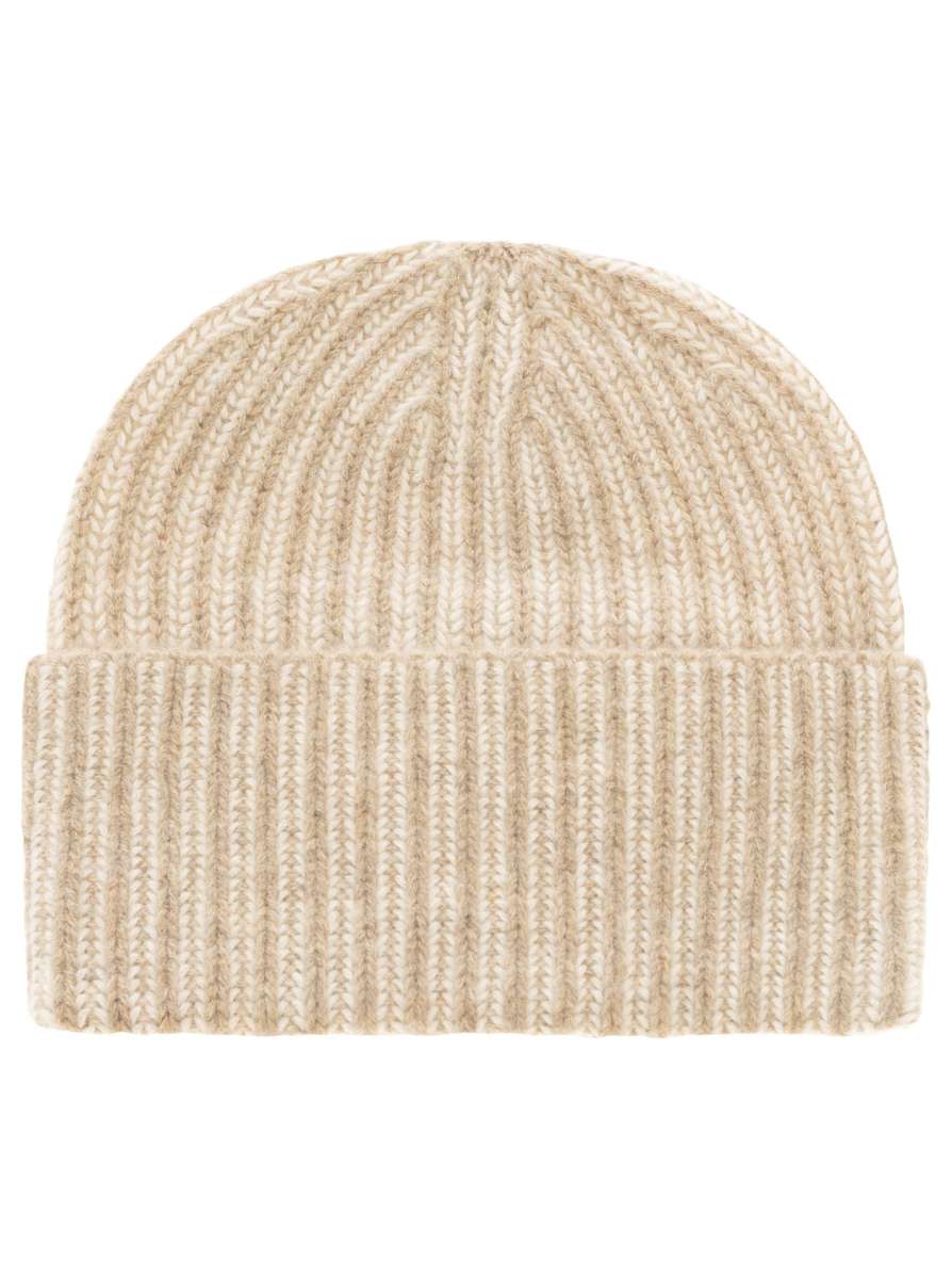 💕 Zwillingsherz Grobstrick Mütze "Two Tone" 100 % Kaschmir Beige