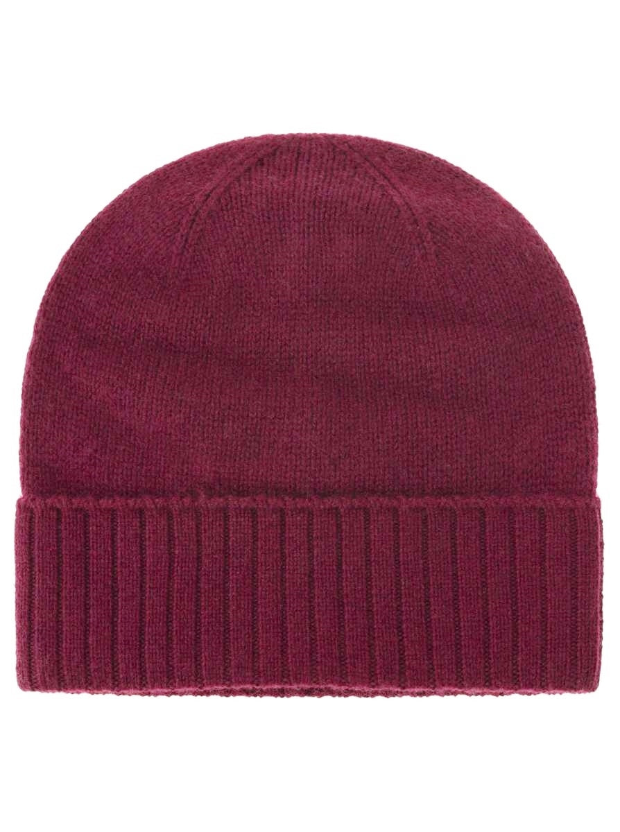 💕 Zwillingsherz Mütze "Gerippter Umschlag" 100 % Kaschmir Bordeaux