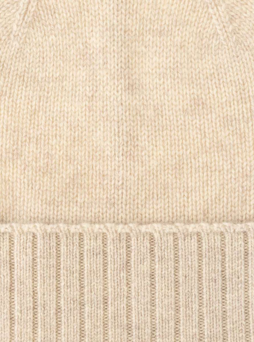 💕 Zwillingsherz Mütze "Gerippter Umschlag" 100 % Kaschmir Hellbeige