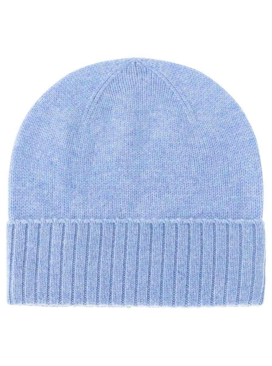 💕 Zwillingsherz Mütze "Gerippter Umschlag" 100 % Kaschmir Hellblau