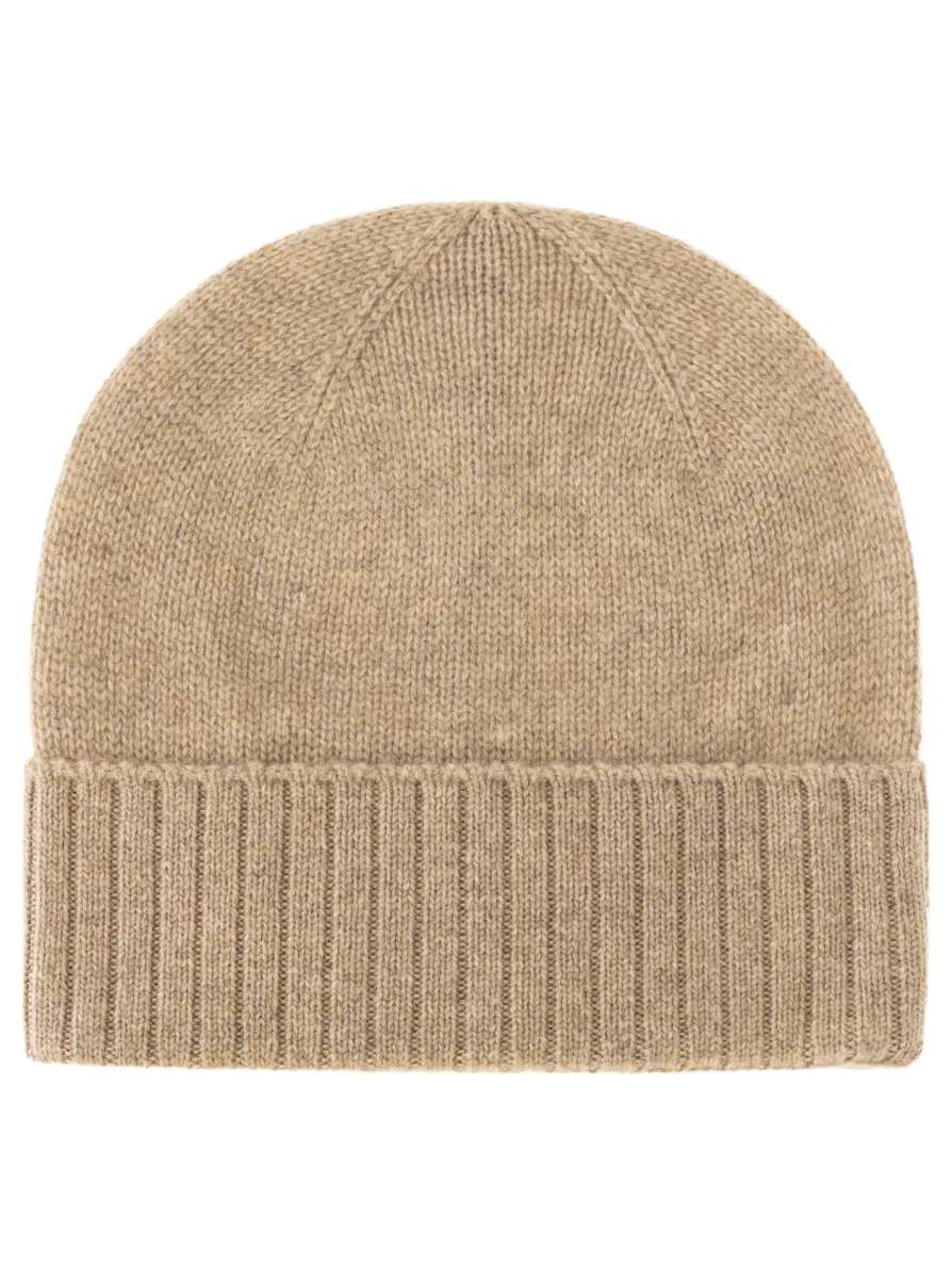 💕 Zwillingsherz Mütze "Gerippter Umschlag" 100 % Kaschmir Mittelbeige