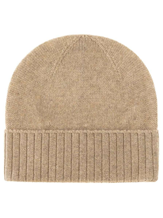 💕 Zwillingsherz Mütze "Gerippter Umschlag" 100 % Kaschmir Mittelbeige