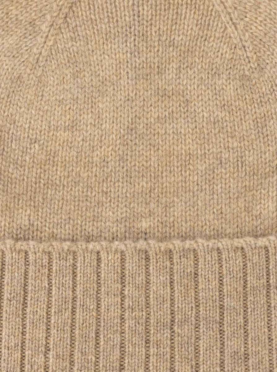 💕 Zwillingsherz Mütze "Gerippter Umschlag" 100 % Kaschmir Mittelbeige