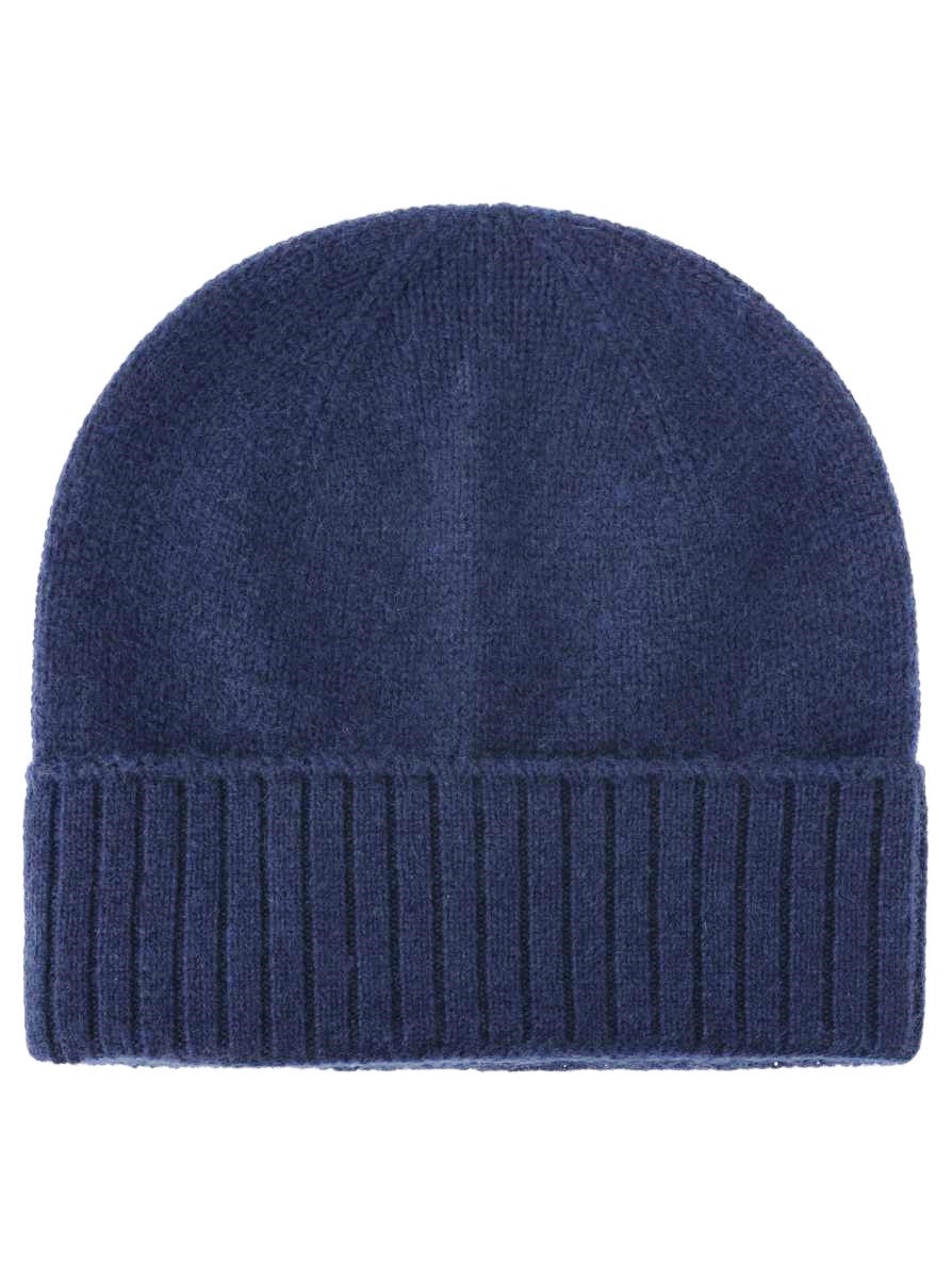 💕 Zwillingsherz Mütze "Gerippter Umschlag" 100 % Kaschmir Navy