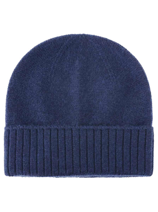 💕 Zwillingsherz Mütze "Gerippter Umschlag" 100 % Kaschmir Navy