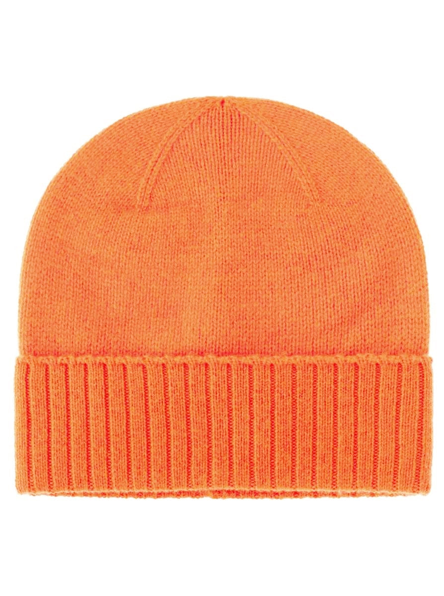 💕 Zwillingsherz Mütze "Gerippter Umschlag" 100 % Kaschmir Neonorange