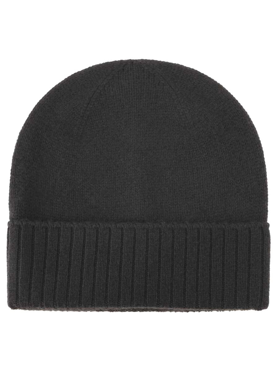 💕 Zwillingsherz Mütze "Gerippter Umschlag" 100 % Kaschmir Schwarz