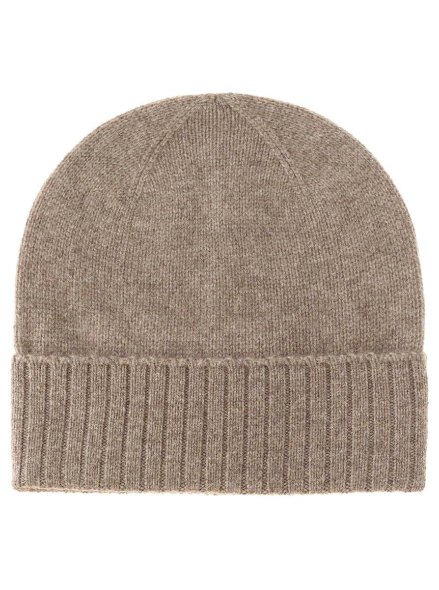 💕 Zwillingsherz Mütze "Gerippter Umschlag" 100 % Kaschmir Taupe