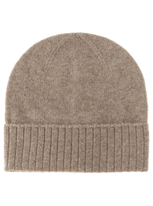 💕 Zwillingsherz Mütze "Gerippter Umschlag" 100 % Kaschmir Taupe