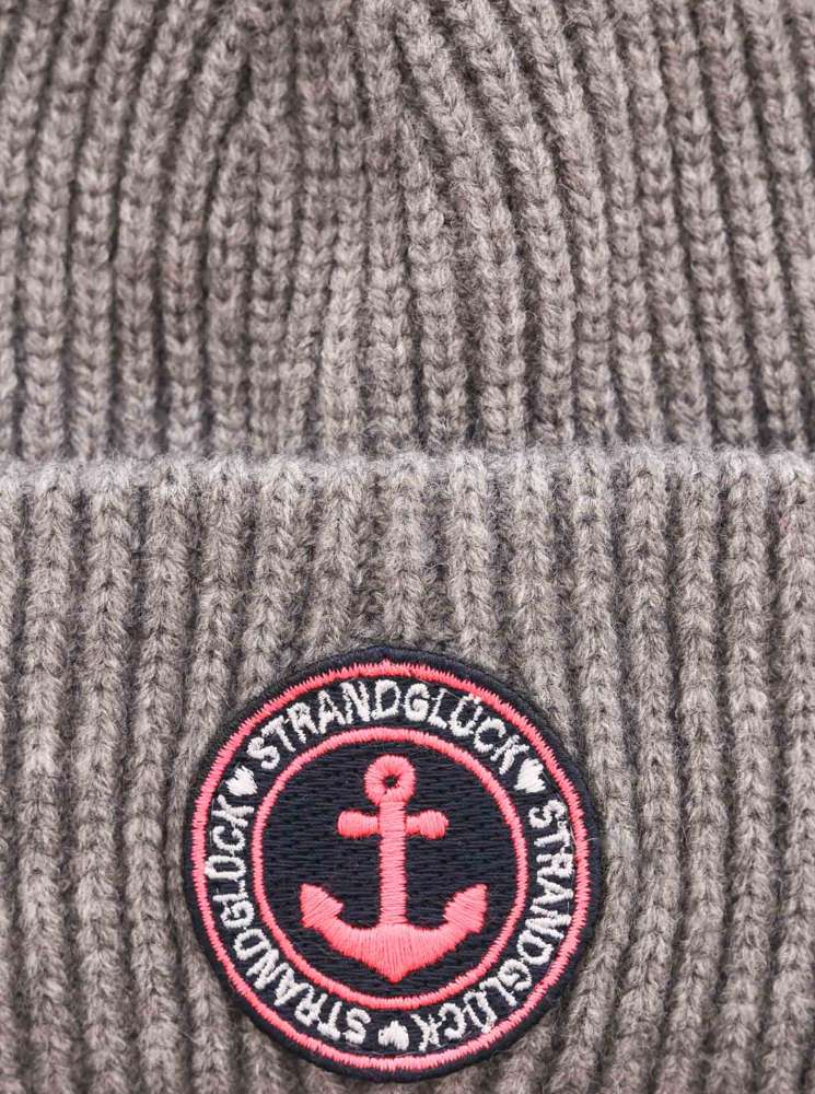 💕 Zwillingsherz Mütze "Anker & Strandglück" Dunkelgrau