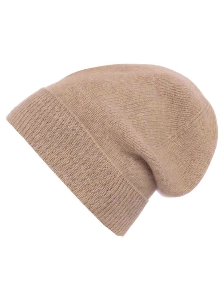 💕 Zwillingsherz Mütze "Ribbon Edge Beanie" 100 % Kaschmir Dunkelbeige