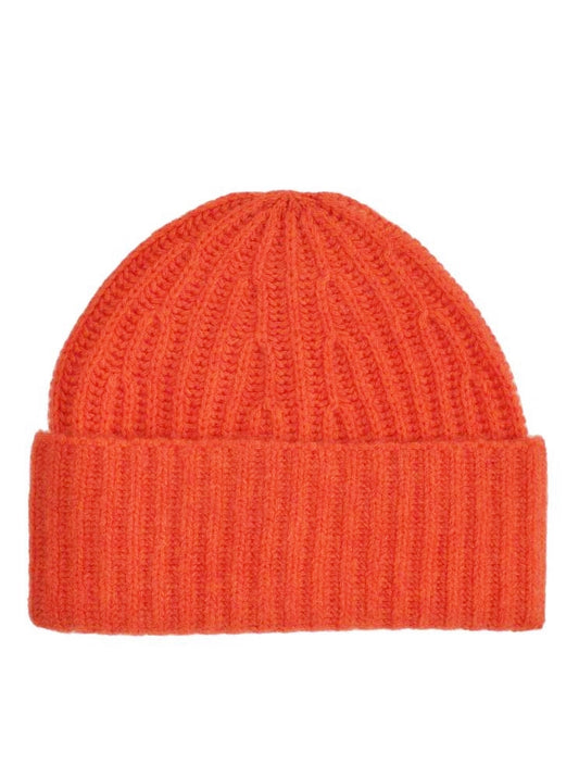💕 Zwillingsherz Mütze Ribbon Beanie "Luxus" 100 % Kaschmir Gerippt Dunkelorange