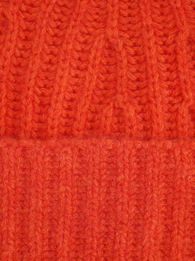 💕 Zwillingsherz Mütze Ribbon Beanie "Luxus" 100 % Kaschmir Gerippt Dunkelorange