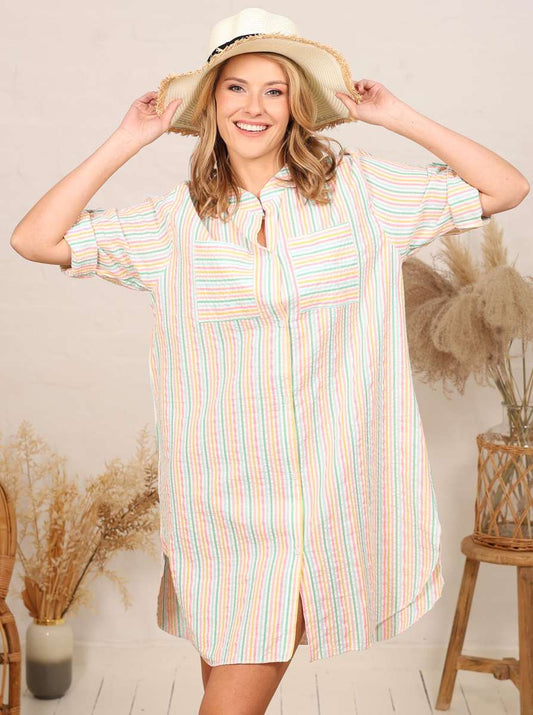 💕 Zwillingsherz Kleid Hemdblusenkleid "Melissa" Longbluse Streifen Bunt