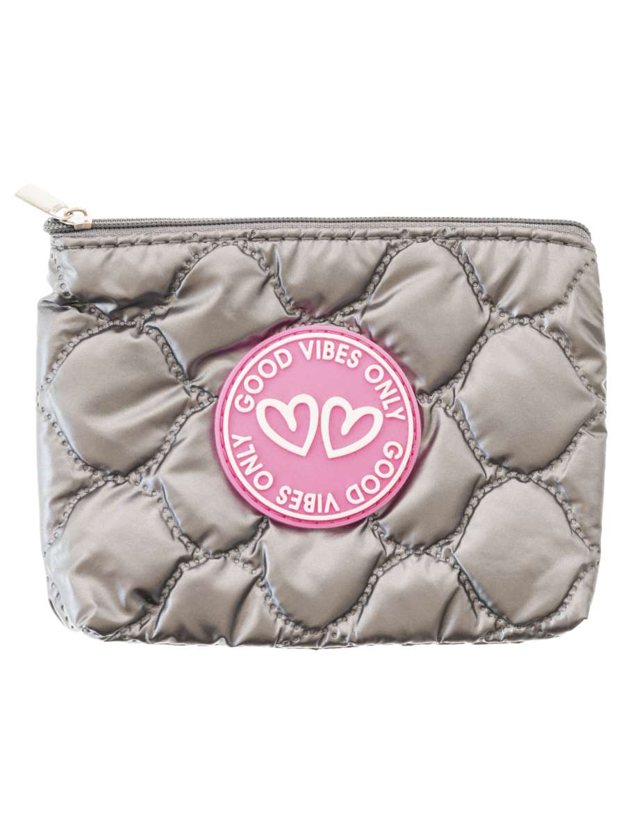 💕 Zwillingsherz Minibörse "Metallic & Patch" Geldbörse Portemonnaie Grau
