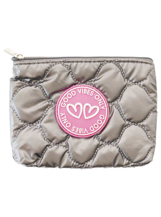 💕 Zwillingsherz Minibörse "Metallic & Patch" Geldbörse Portemonnaie Grau