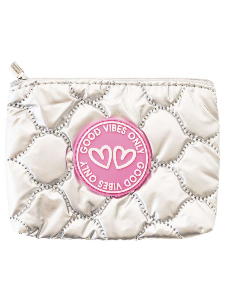 💕 Zwillingsherz Minibörse "Metallic & Patch" Geldbörse Portemonnaie Silber