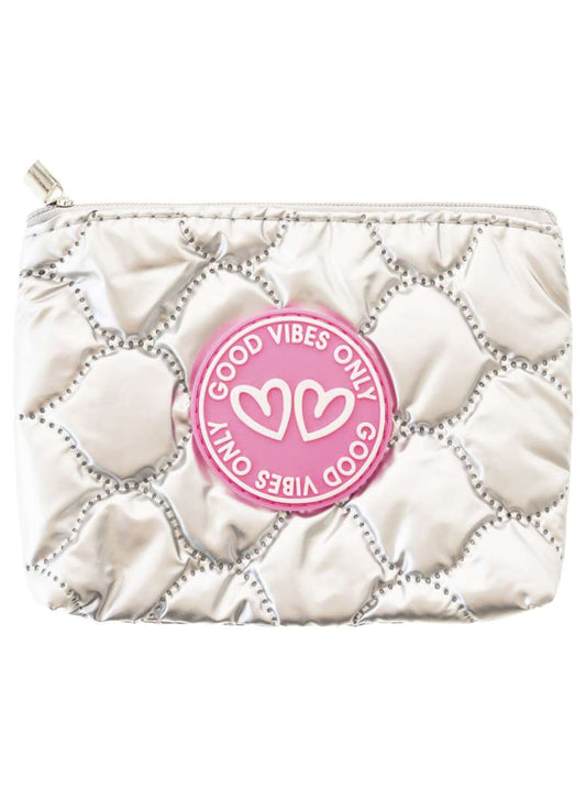 💕 Zwillingsherz Minibörse "Metallic & Patch" Geldbörse Portemonnaie Silber