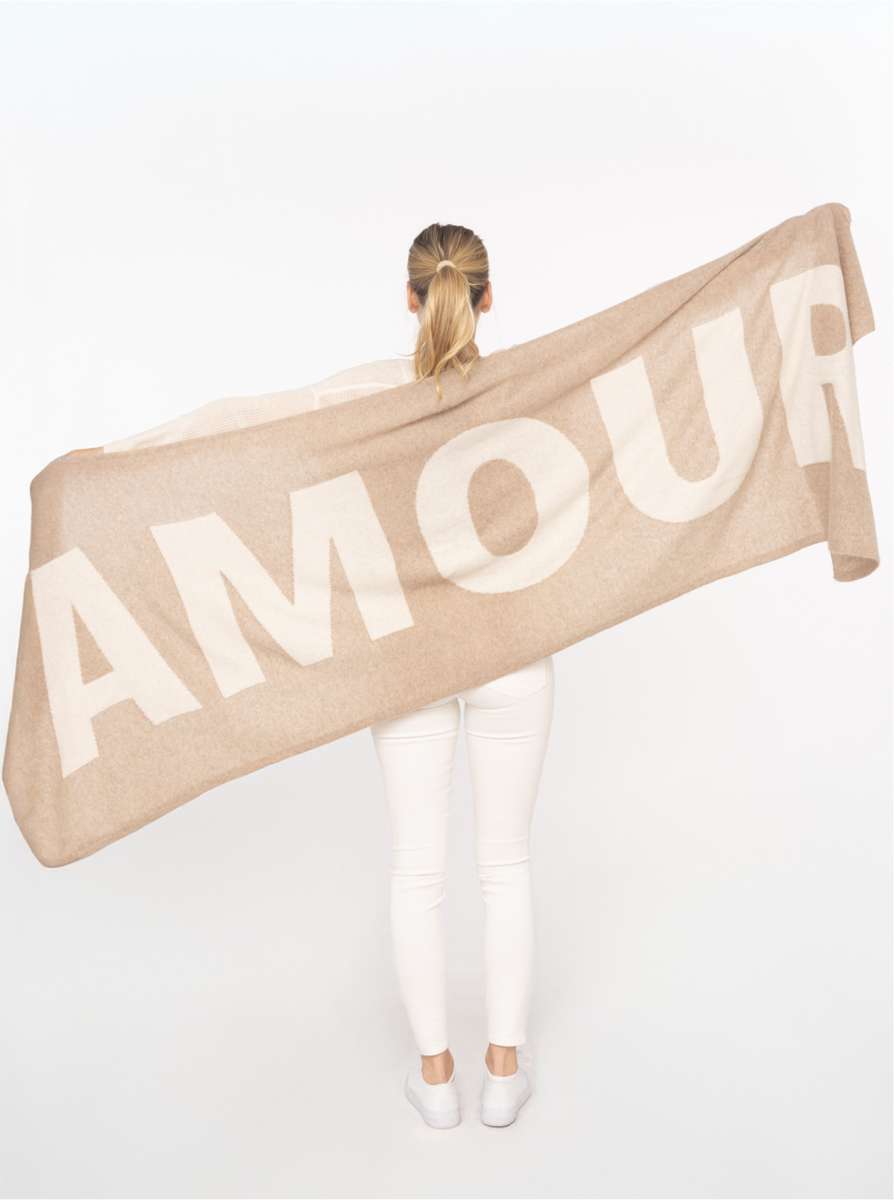 💕 Zwillingsherz XXL Schal "Amour" 100 % Cashmere Kaschmir Hellbeige Dunkelbeige
