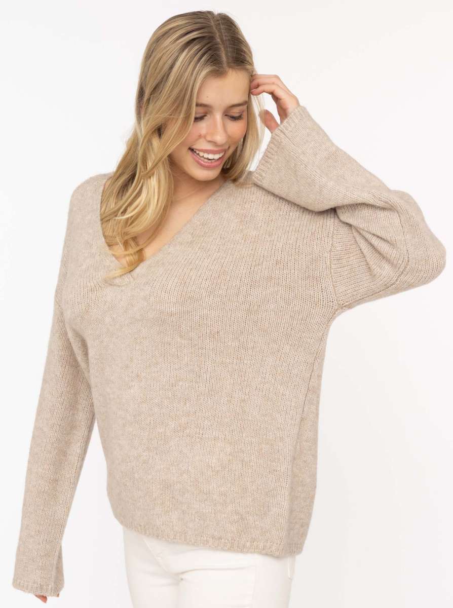 💕 Zwillingsherz Pullover V-Ausschnitt "Uni" Beige