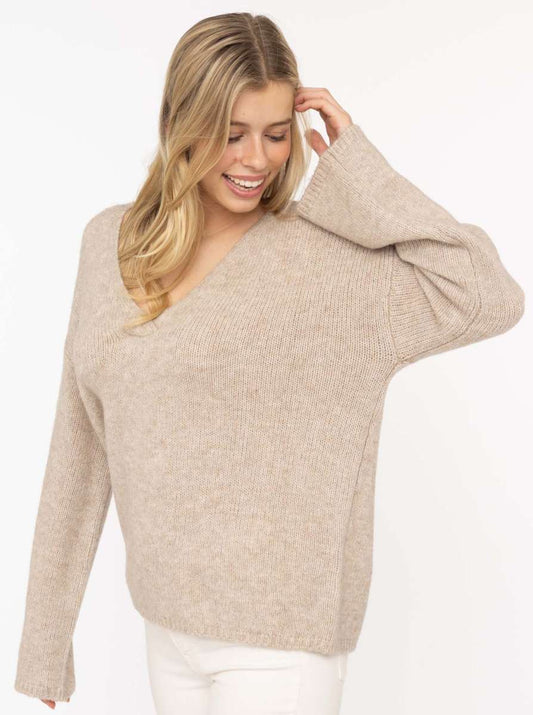 💕 Zwillingsherz Pullover V-Ausschnitt "Uni" Beige