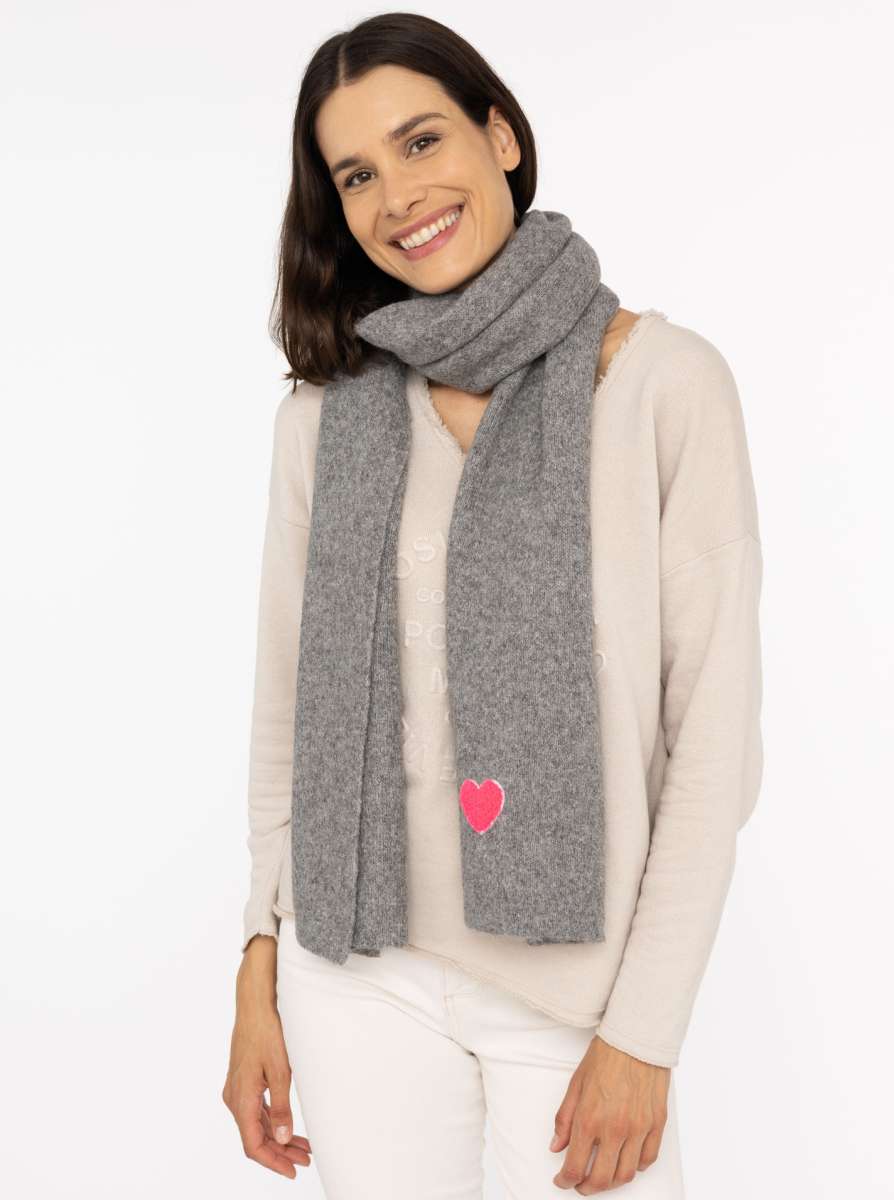 💕 Zwillingsherz Schal Strickschal Wollmix "Uni & Herz" Hellgrau
